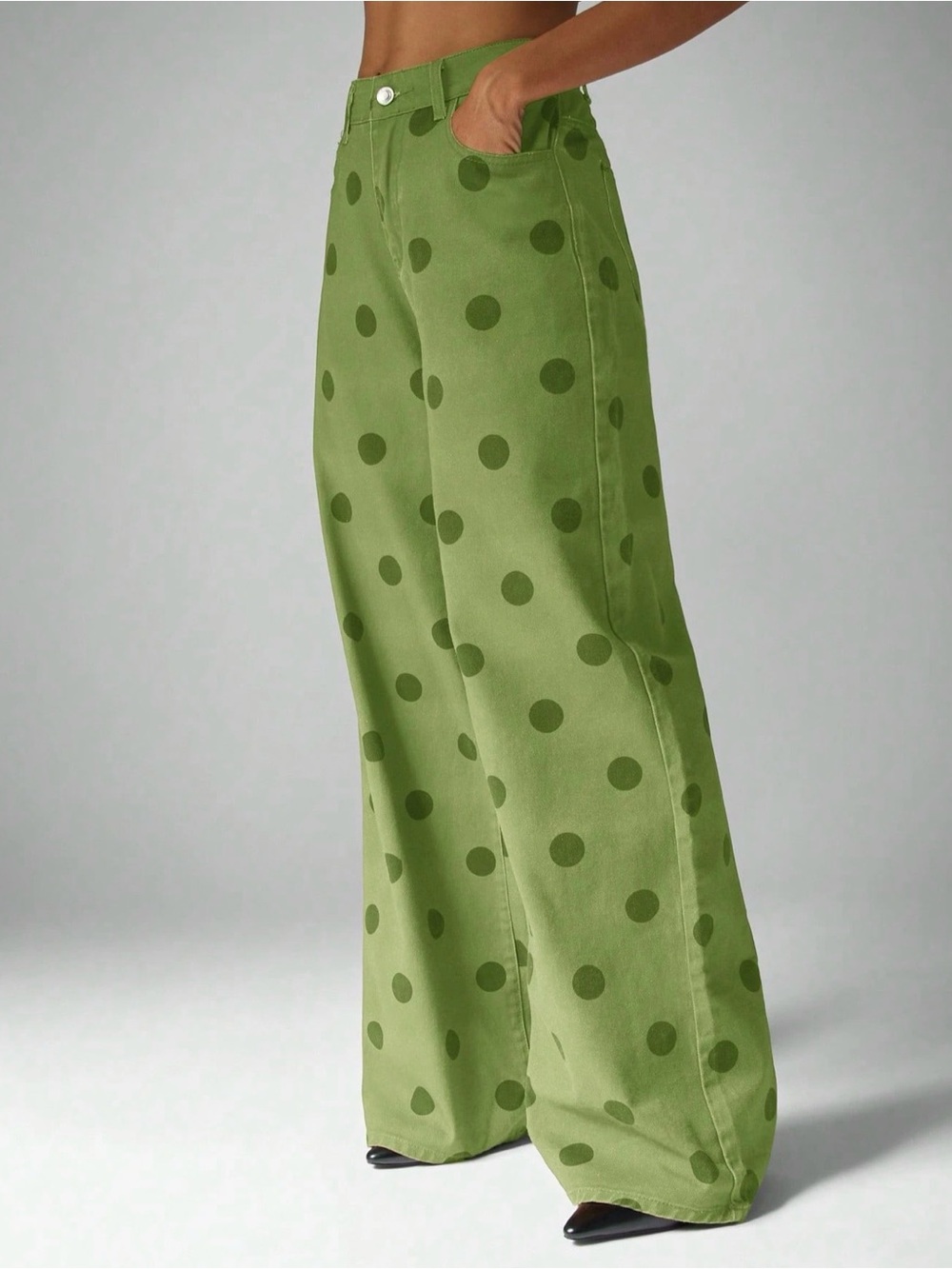 Missguided Green Polka Dot Wide Leg Jeans